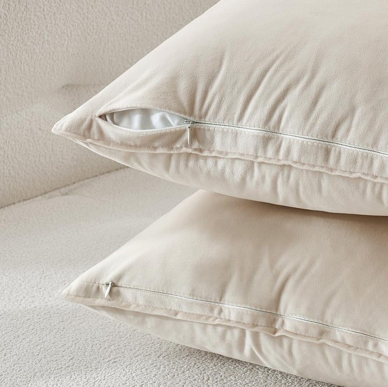 MIULEE Pack of 2 Decorative Christmas Velvet Throw Pillow Covers Soft Pillowcases Solid Square Cushion Case for Winter Sofa Bedroom Car 22x22 Inch Cream White - Image 3